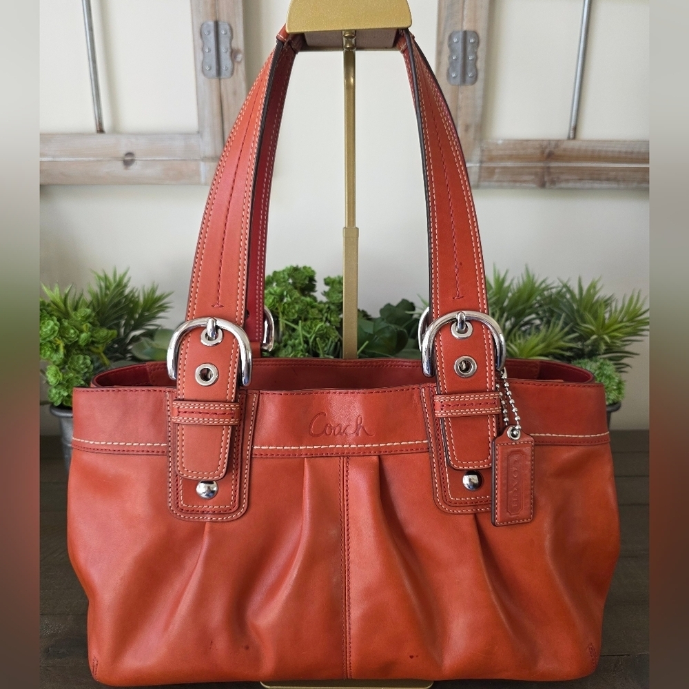Coach Soho Y2K Pleated Leather Shoulder Bag Large Tote Burnt Orange - Picture 2 of 16